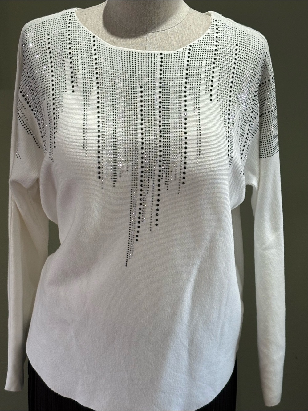 Women's White Embellished Crewneck Sweater - Picture 3 of 7